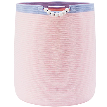 ENAORGAN 90L Large Pink Woven Rope Laundry Hamper Basket for Clohtes Boho Tall Rope Baskets for Blanket Baby Nursery Hamper for 