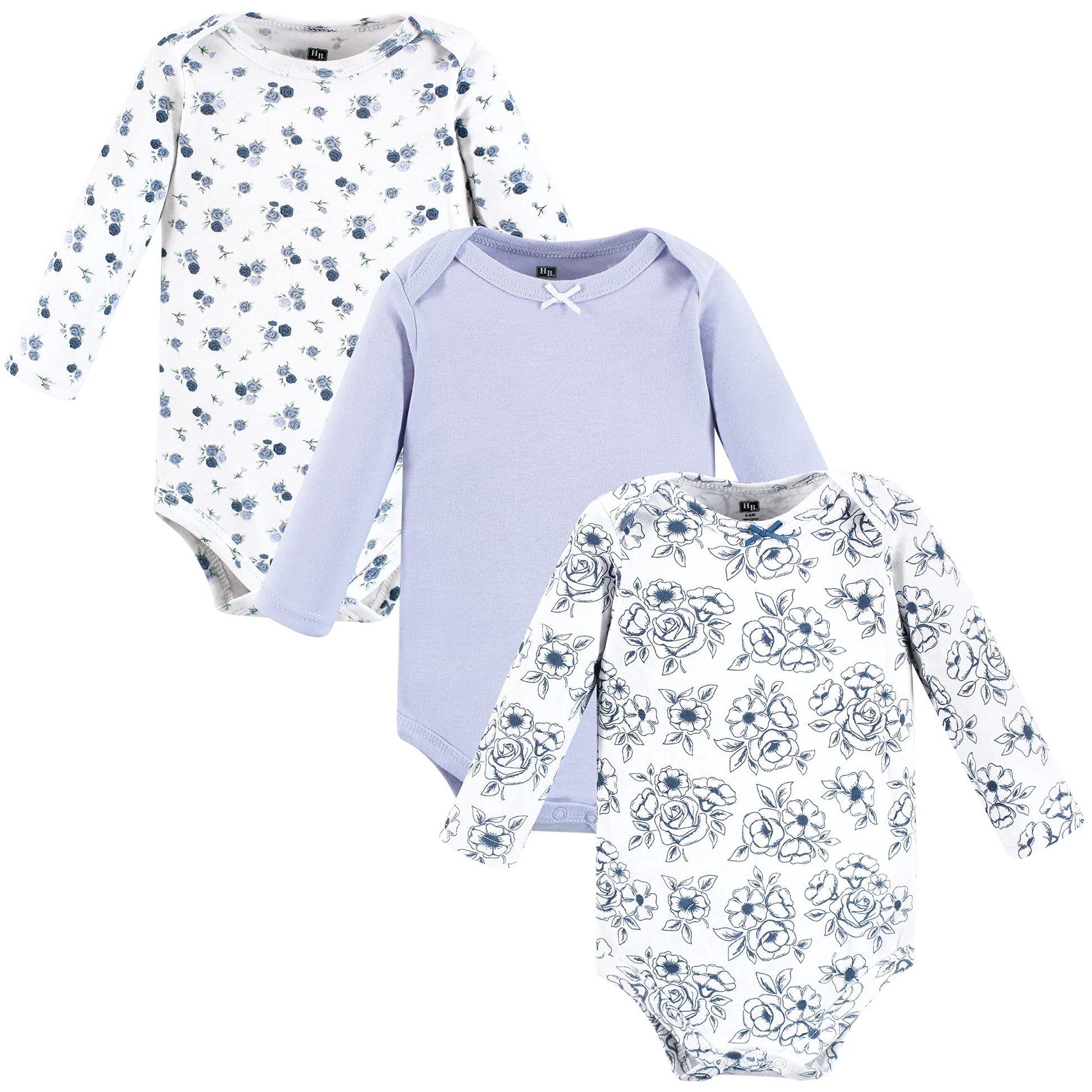 Hudson Baby Unisex Baby Cotton Long-Sleeve Bodysuits Blue Toile 3-Pack, 6-9 Months