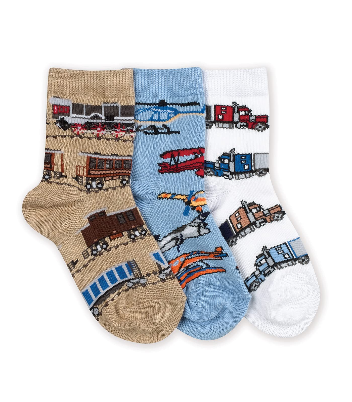 Jefferies Socks Little Boys' Transportation Triple Treat Socks (Pack Of 3), Burlap, X-Small