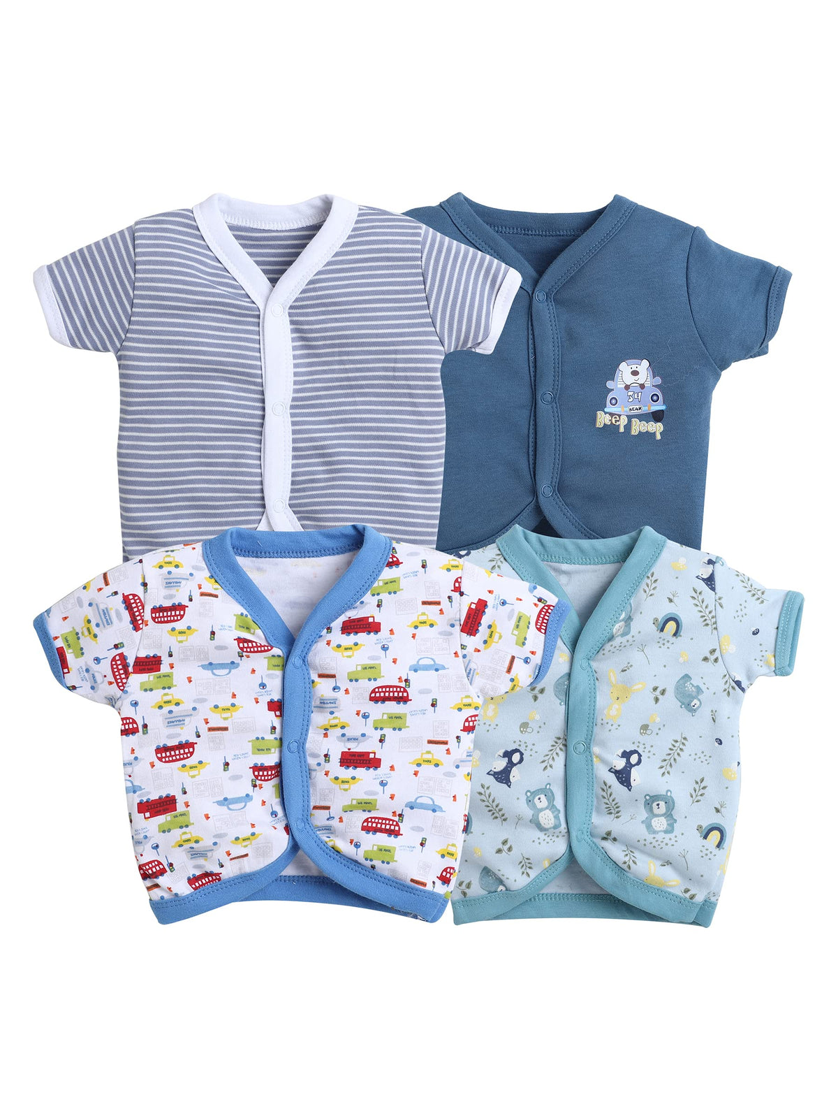 Eio New Born Baby Front Open Cotton Half Sleeves Jhablas Pack Of 4 (Blue, 912 Months)
