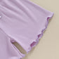 Kupretty Toddlers Baby Girls Summer Clothes Set Ruffle Ribbed Knit Short Sleeves T-Shirt Tops Shorts Comfy Outfits (A Purple, 18