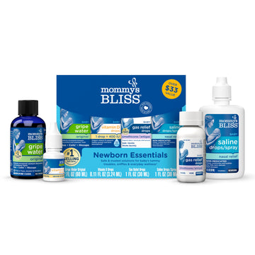 Mommy'S Bliss Newborn Essentials Gift Set, Includes Gripe Water, Baby Vitamin D / Gas Drops And Gentle Saline Drops/Spray