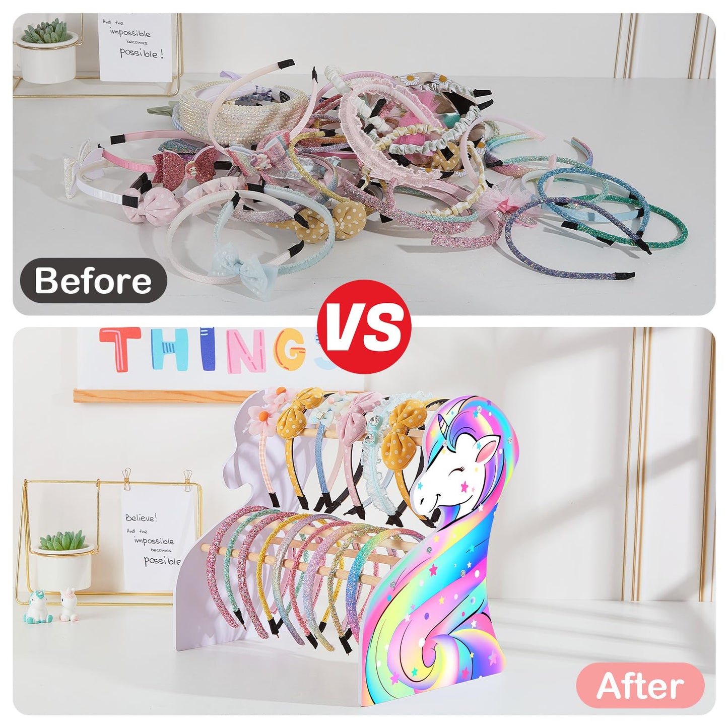 Fiobee Girls Headband Holder Organizer Unicorn Headband Storage Hair Accessories Organizer Hairband Display Stand Home Room Deco