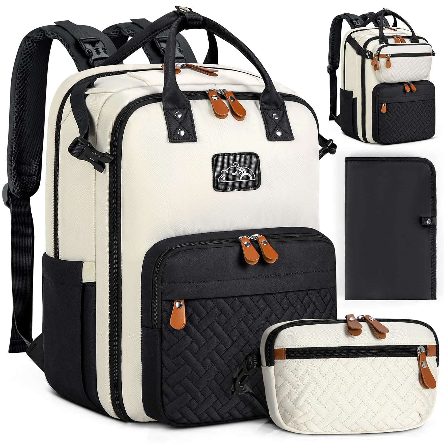 Rainsmore Diaper Bag Backpack, Large Waterproof Baby Bag With Changing Pad, Detachable Crossbody Bag & Stroller Straps Travel Di