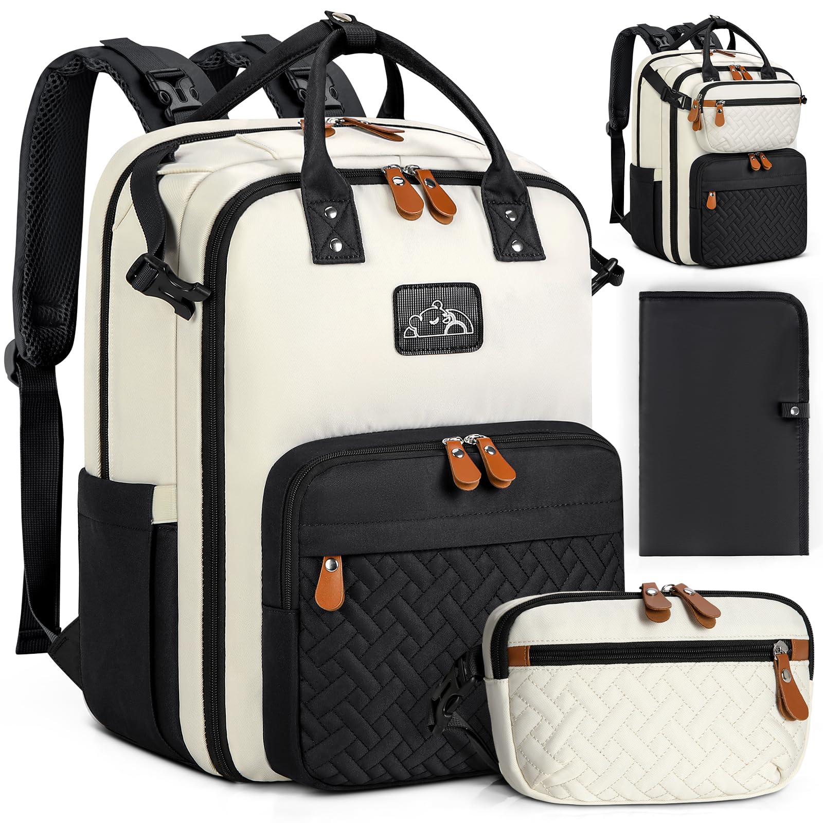 Rainsmore Diaper Bag Backpack, Large Waterproof Baby Bag With Changing Pad, Detachable Crossbody Bag & Stroller Straps Travel Di