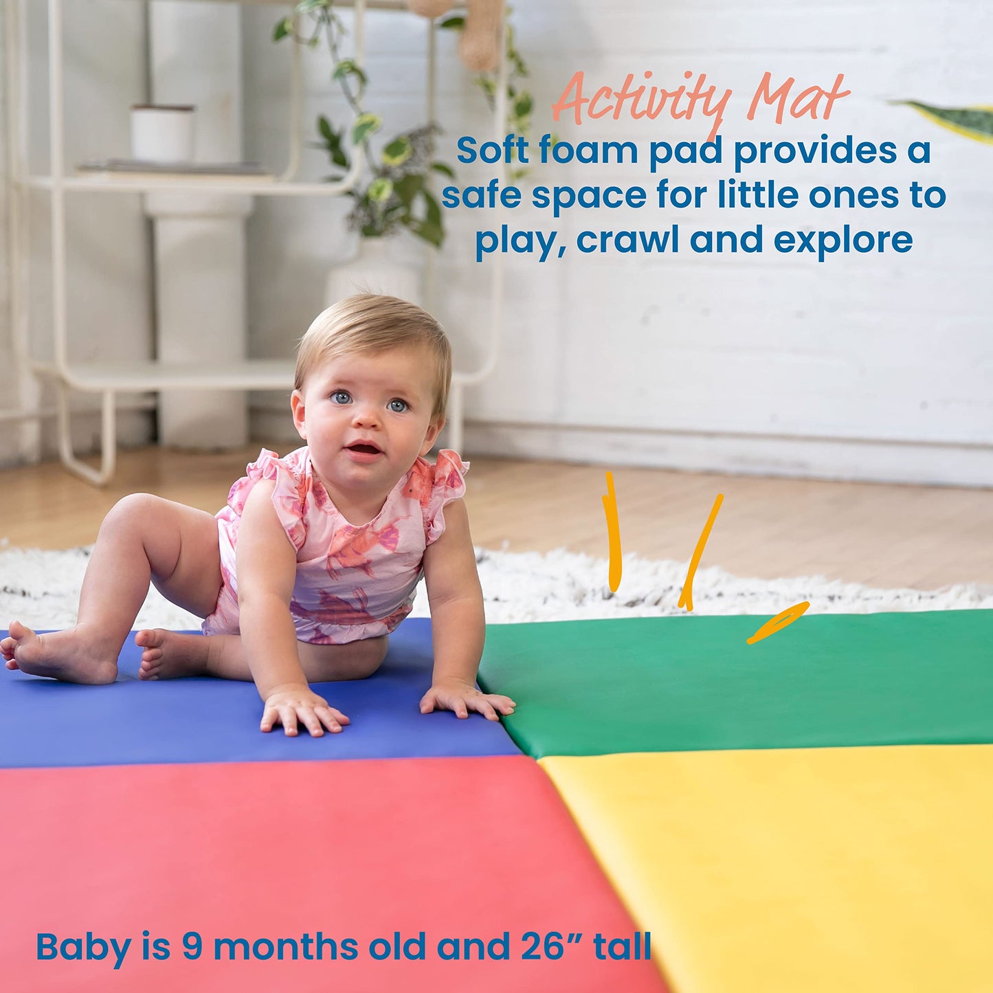 Ecr4Kids Softzone Quad Fold-N-Go Activity Mat, Folding Playmat, Assorted