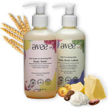 Avee Kids Body Care For 5 To 12 Years | Moisturizing Body Wash & Nourishing Lotion | For Soft & Glowing Skin | Oats, Vitamins B5