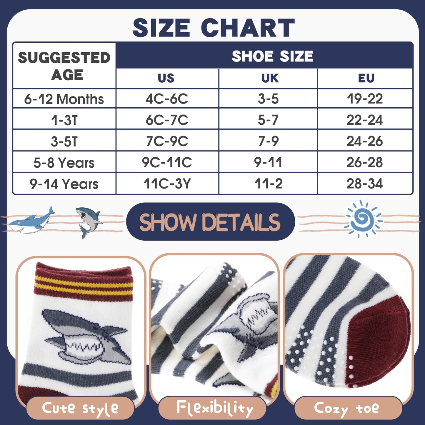 Antsang Baby Boys Grips Socks Kids Toddlers Infants Non Slip/Anti Skid Crew Cotton Socks 12 Pairs (Brown Striped(12 Pairs),6-12