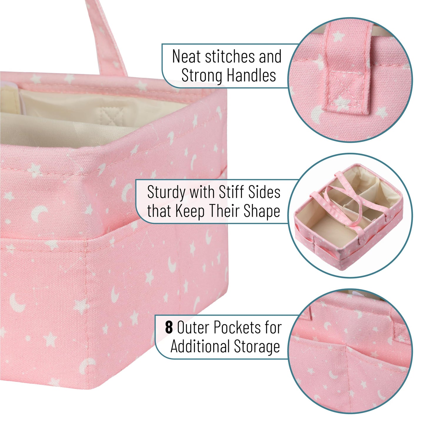 Mr. Pen- Baby Diaper Caddy Organizer, Pink With Star Pattern, Portable Car Caddy For Changing Table And Nursery
