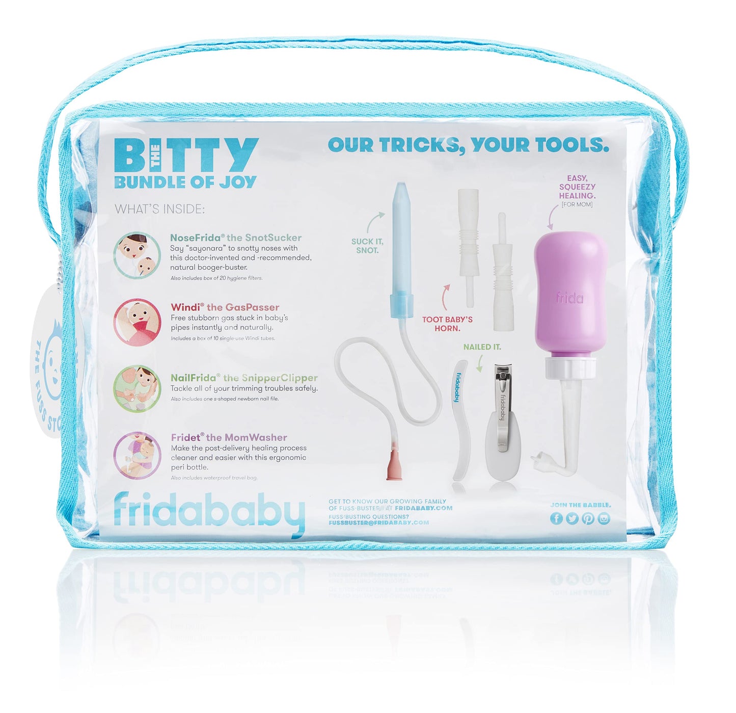 Frida Baby Bitty Bundle of Joy Mom & Baby Essentials Healthcare and Grooming Gift Kit Includes Peri Bottle, NoseFrida Snotsucker