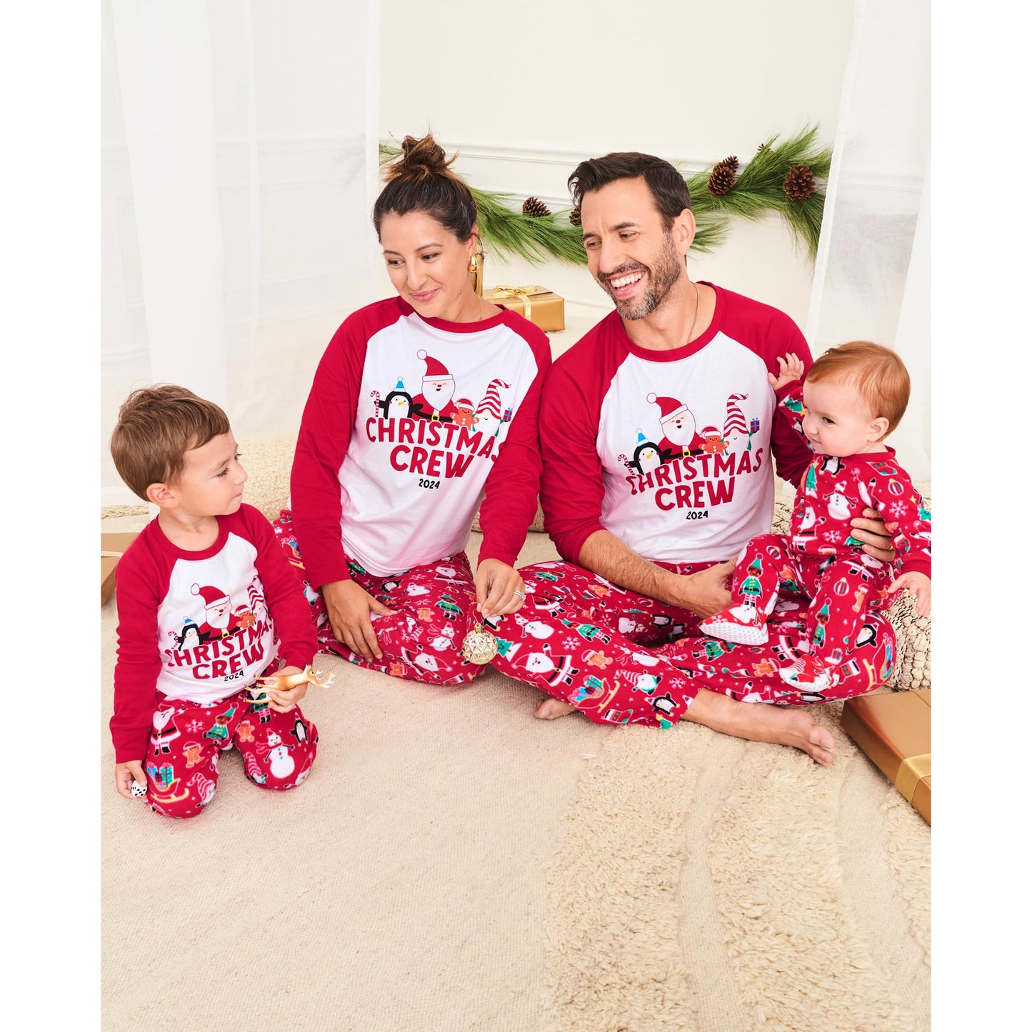 The Children'S Place Baby Toddler One Piece Family Matching, Holiday Pajama Sets, Fleece, Red Xmas Crew '24