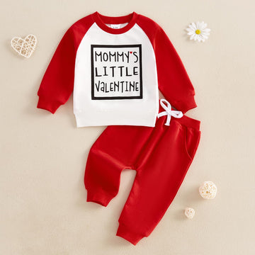 Baby Boy Fall Clothes Set Long Sleeve Letter Print Sweatshirt Pants Valentines Day Outfits 6 12 18 24 Months 2T (White, 18-24 Mo