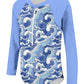 Uideazone Little Girls One Piece Swimsuit Long Sleeve Sun Protection Bathing Suit Wave Print Rashguard Swimwear For Summer Beach