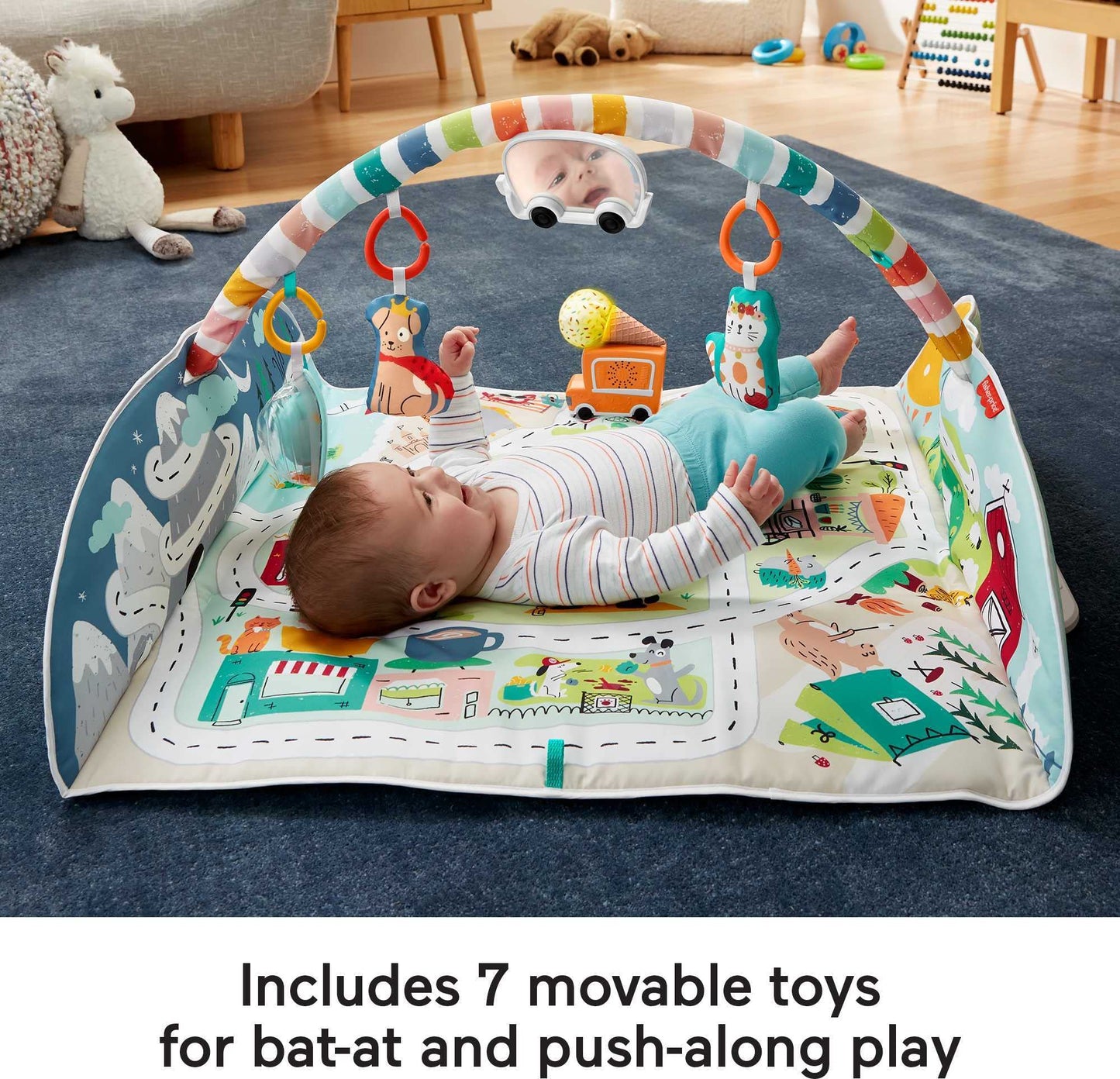 Fisher-Price Activity City Gym To Jumbo Playmat, Infant To Toddler Activity Gym With Music, Lights, Vehicle Toys And Extra-Large