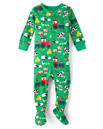 The Children'S Place,Baby Boys,And Toddler Long Sleeve 100% Cotton Zip-Front One Piece Footed Pajamas,Farm Animals,0 Months,3 Mo