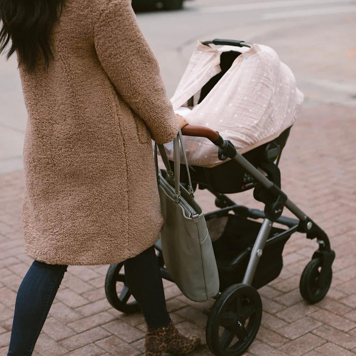 Little Unicorn Breathable Car Seat Canopy | Magnetic Closure Cover & Universal Fit | Protection & Privacy For Baby (Taupe Cross)