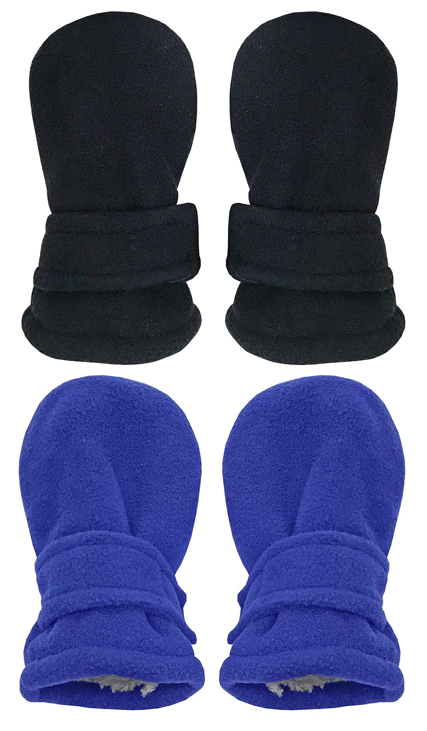 N'Ice Caps Little Kids And Baby Easy-On Sherpa Lined Fleece Mittens - 2 Pair Pack (Royal/Black Pack - Infant No Thumbs, 6-18 Mon