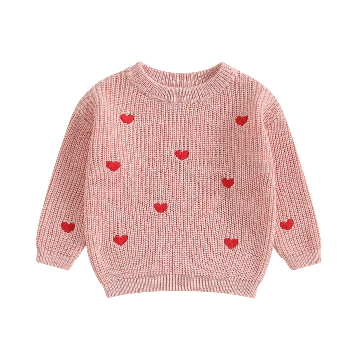 Baby Girl Cute Long Sleeve Crew Neck Love Embroidery Sweater Toddler Valentine Day Outfits (Pink Heart, 12-18 Months)