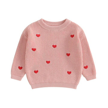 Baby Girl Cute Long Sleeve Crew Neck Love Embroidery Sweater Toddler Valentine Day Outfits (Pink Heart, 12-18 Months)
