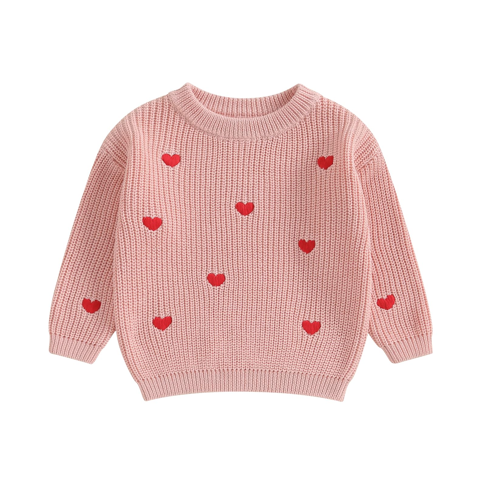 Baby Girl Cute Long Sleeve Crew Neck Love Embroidery Sweater Toddler Valentine Day Outfits (Pink Heart, 0-3 Months)