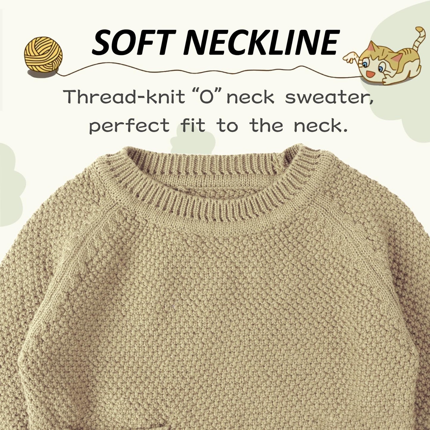 Peecabe Toddler Baby Girl Boy Cable Knit Sweater Cotton Infant Pullover Crewneck Long Sleeve Sweatshirt Fall Winter (2T, Khaki)