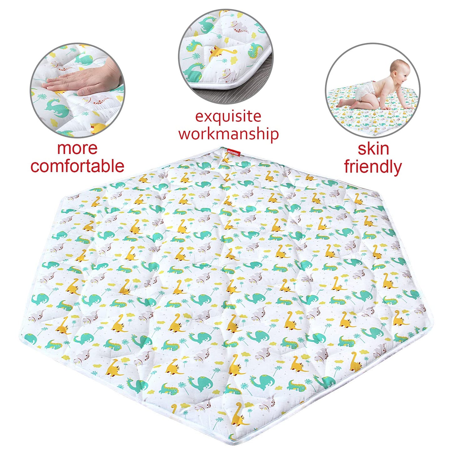 Hexagon Playpen Mat, Dinosaur Print Baby Playmat Kids Tent Mat Hexagon Rug Mat Suitable For Regalo My Play Portable Play Yard Si