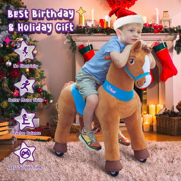 PonyCycle Ride on Horse Toys for Kids Riding Brown Horse Rocking Horse Essential Model E (with Brake/ 35.4 Height/Size 4) Ride o