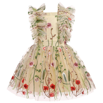 Fairy Dress Toddler, Party Dress For Little Girls Boho Lace Hippie Flower Puffy Wedding Guest Birthday Fancy Dance Gown For Kids