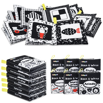Dr.Rapeti Soft Cloth Book For Baby Infant Toddler Kids 6-Pack High Contrast Black And White Crinkle Washable Non-Toxic Early Edu