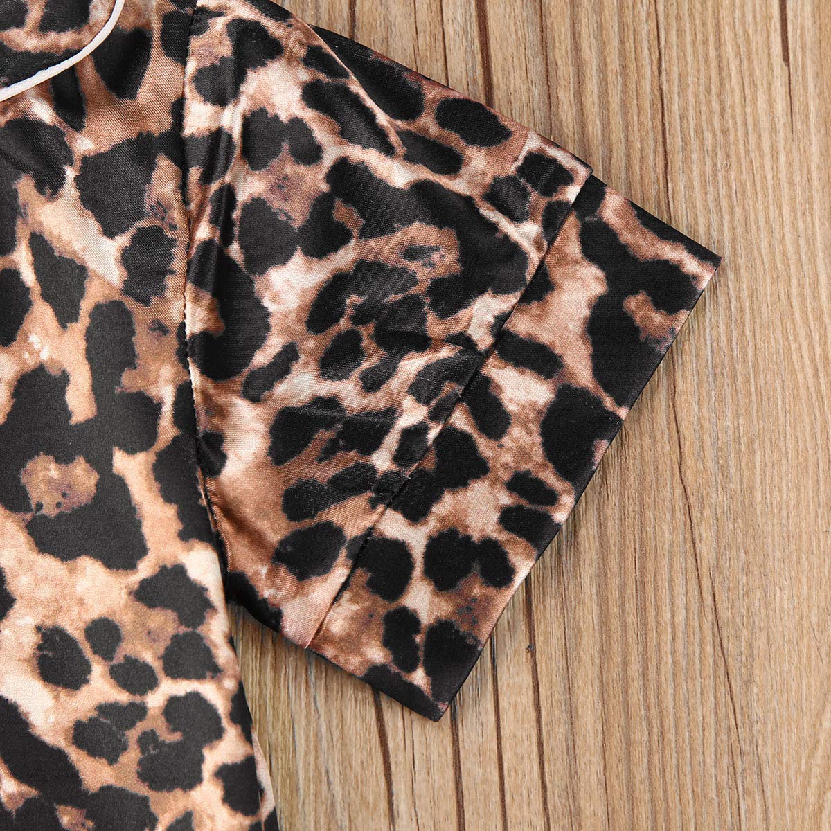 Toddler Baby Kids Satin Pajamas Set, Long Sleeve Button-Down Sleepwear Pjs For Girls (2T, Leopard-Short Sleeve)
