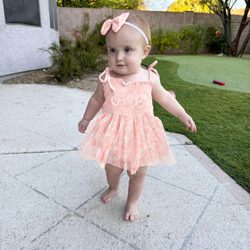 Titkkop Baby Girl 1St Birthday Clothes One Year Old Tulle Romper Sleeveless Bodysuit Cake Smash Outfits(White-Pink,12-18M)