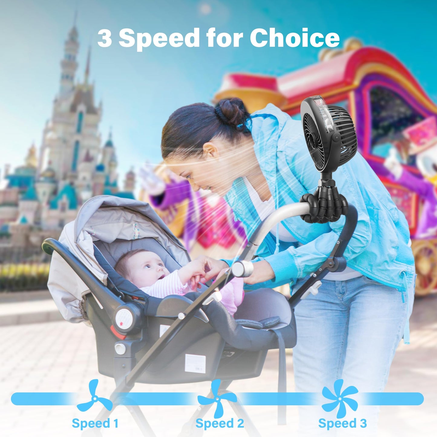 Grandfast Portable Misting Stroller Fan, 4000Mah Battery Powered With 360 Pivot, Personal Mister Fan With Flexible Tripods For C