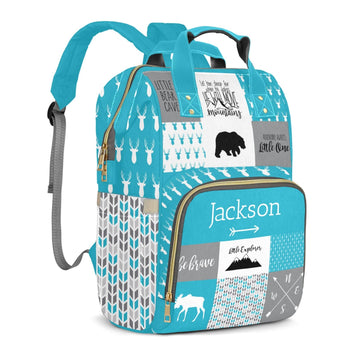 Perarts Custom Diaper Bag Mommy Bag with Multi-function Shoulders Outdoor Backpack for Newborn Baby Boy Woodland Bear, Cyan Cust