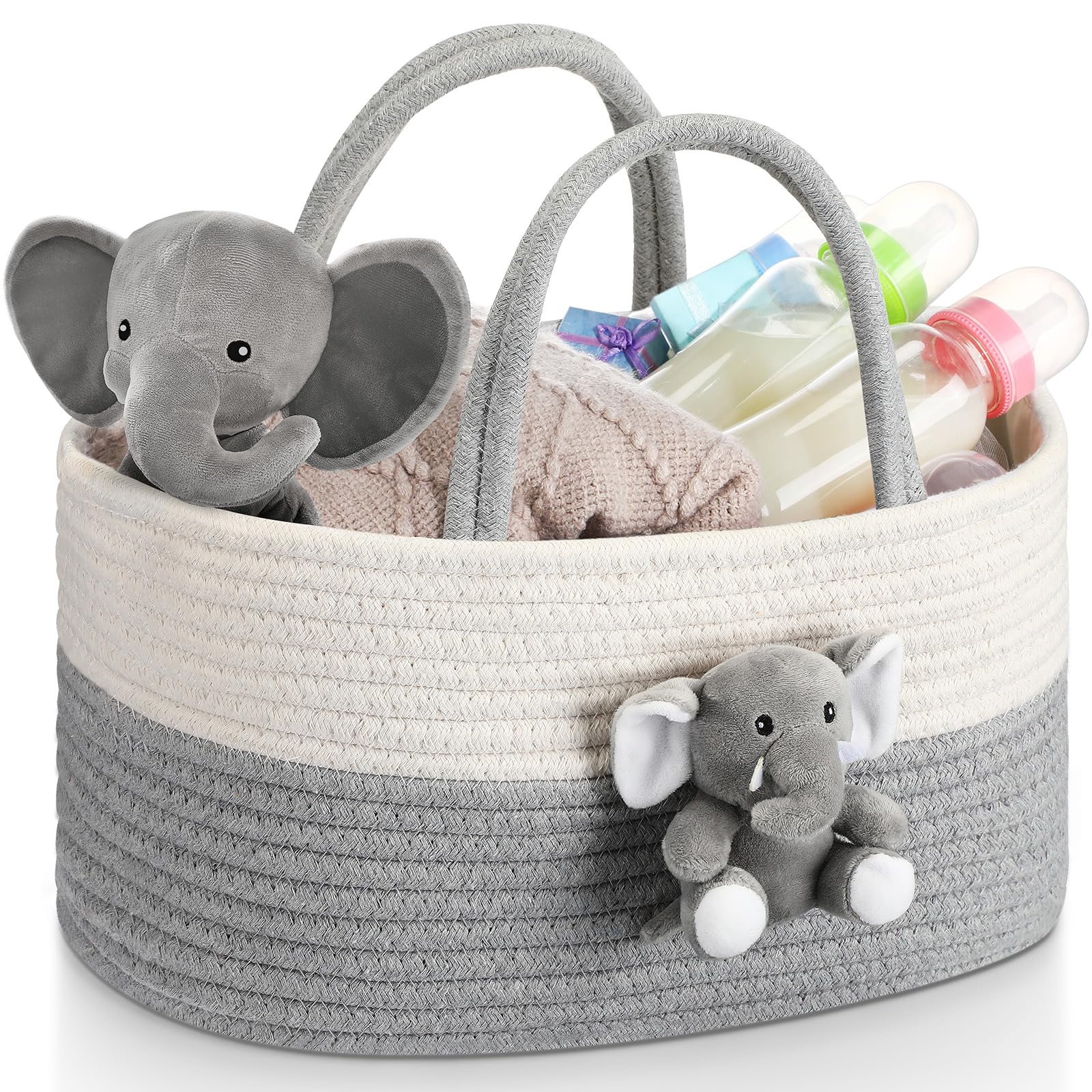 Foldtier Elephant Diaper Caddy Organizer Cart Storage For Nursery With Handle Baby Shower Basket Gift Baby Bath Caddy For Diaper