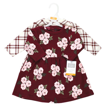 Hudson Baby Infant And Toddler Girl Cotton Dresses, Burgundy Floral, 3-6 Months