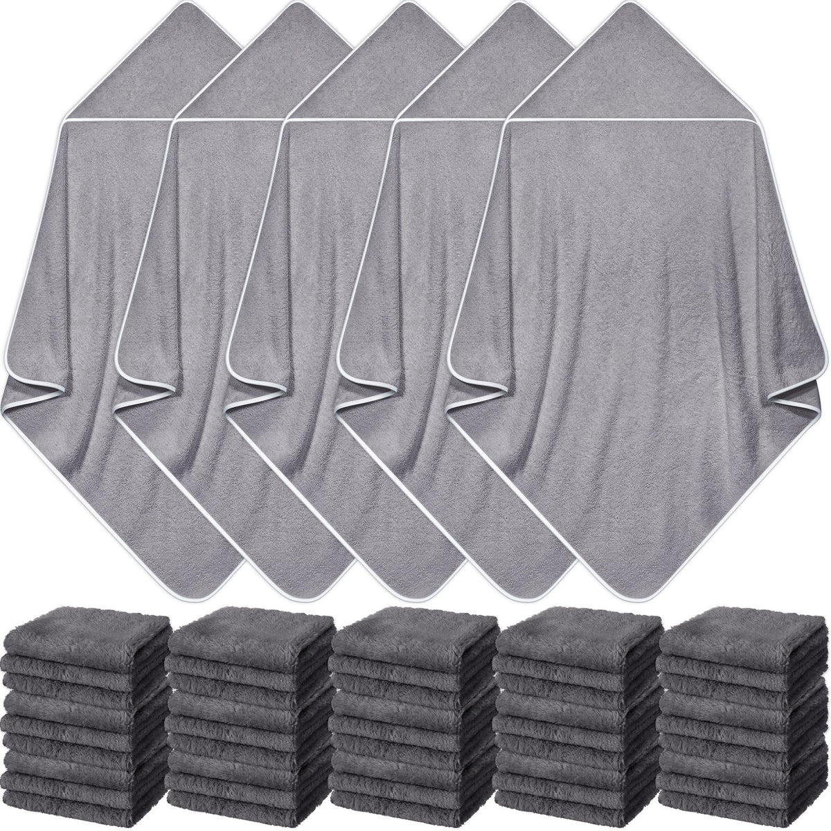 5 Pcs Baby Bath Towel and 15 Count Baby Washcloths Sets, Hooded Baby Towels for Newborns Infants and Toddlers Soft Coral Fleece 