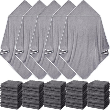 5 Pcs Baby Bath Towel and 15 Count Baby Washcloths Sets, Hooded Baby Towels for Newborns Infants and Toddlers Soft Coral Fleece 