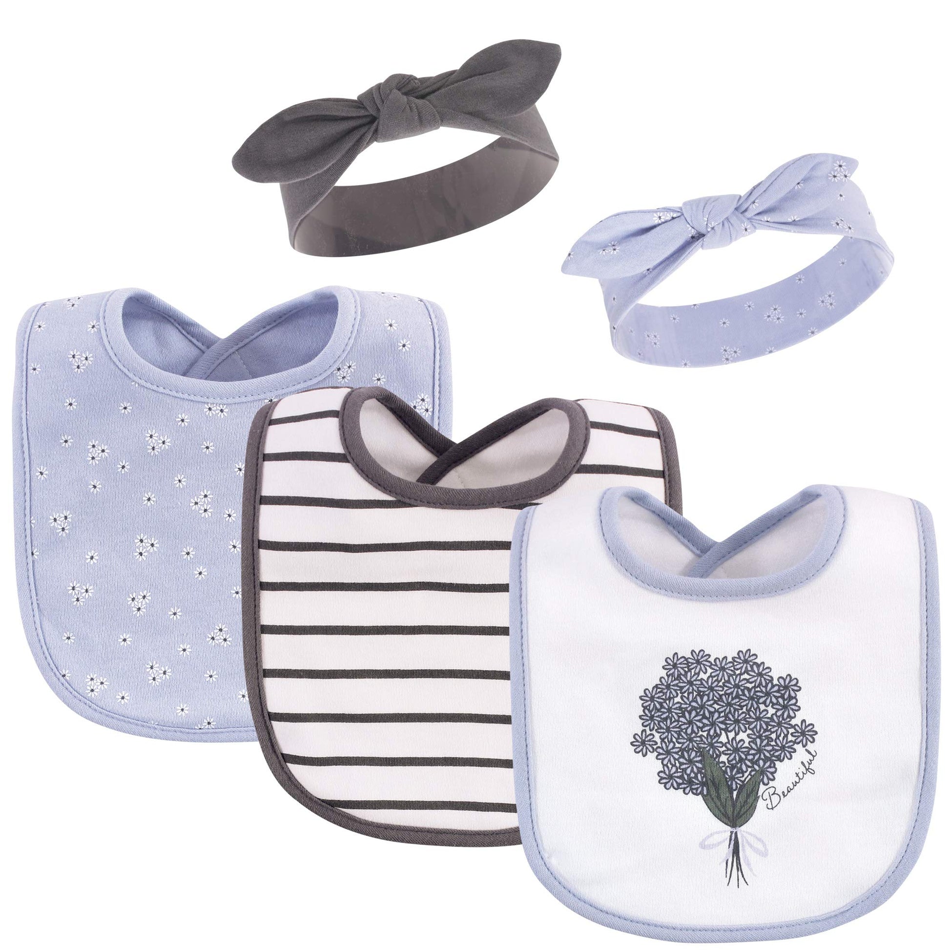 Hudson Baby Unisex Baby Cotton Bib And Headband Or Caps Set, Periwinkle, One Size