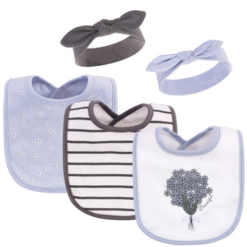Hudson Baby Unisex Baby Cotton Bib And Headband Or Caps Set, Periwinkle, One Size