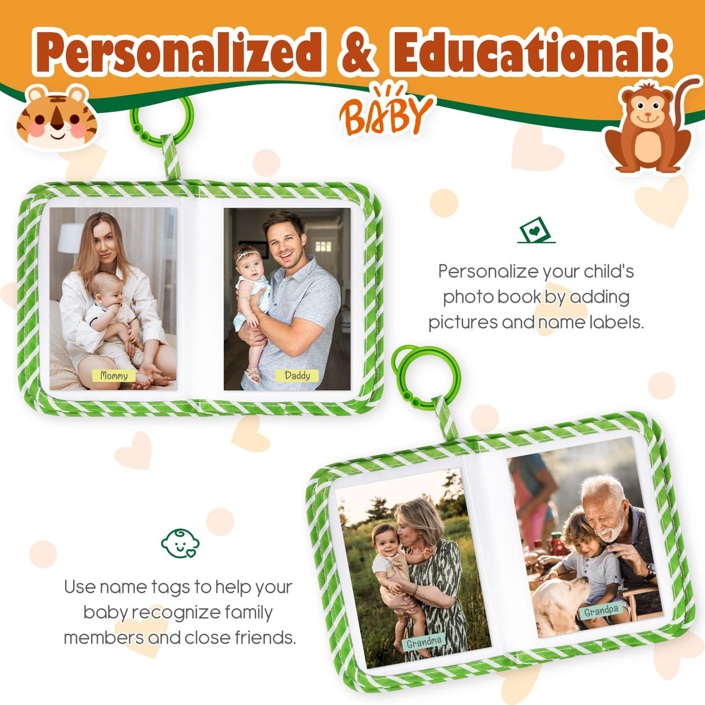 Lanpn Baby Photo Album Holds 17 4X6 Pictures, My First Soft Cloth Family Photo Book With Name Card Name Tag Stickers, Fabric Kid