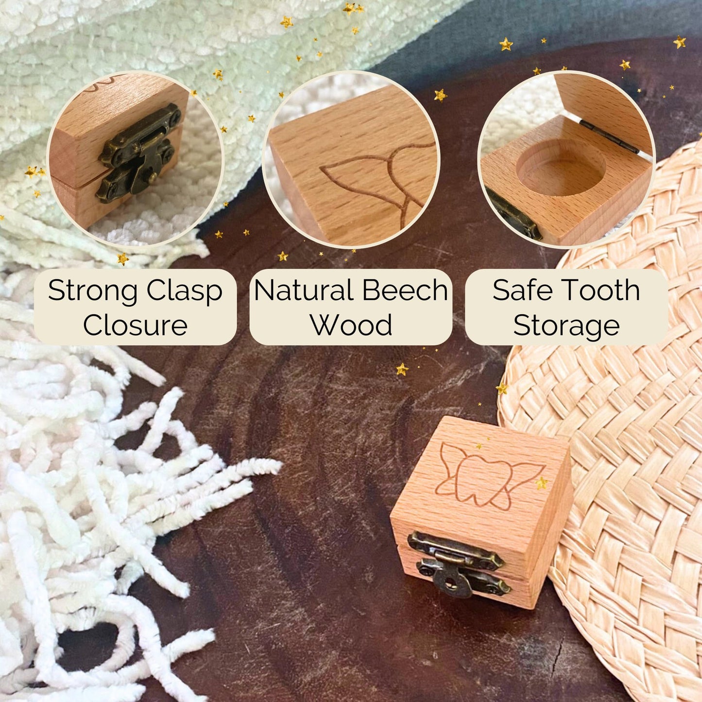 Tooth Box W/Clasp & Tooth Pouch | Tooth Fairy Box For Girls Or Boys & Tooth Fairy Bag | Clasp Closure - Set Of 2