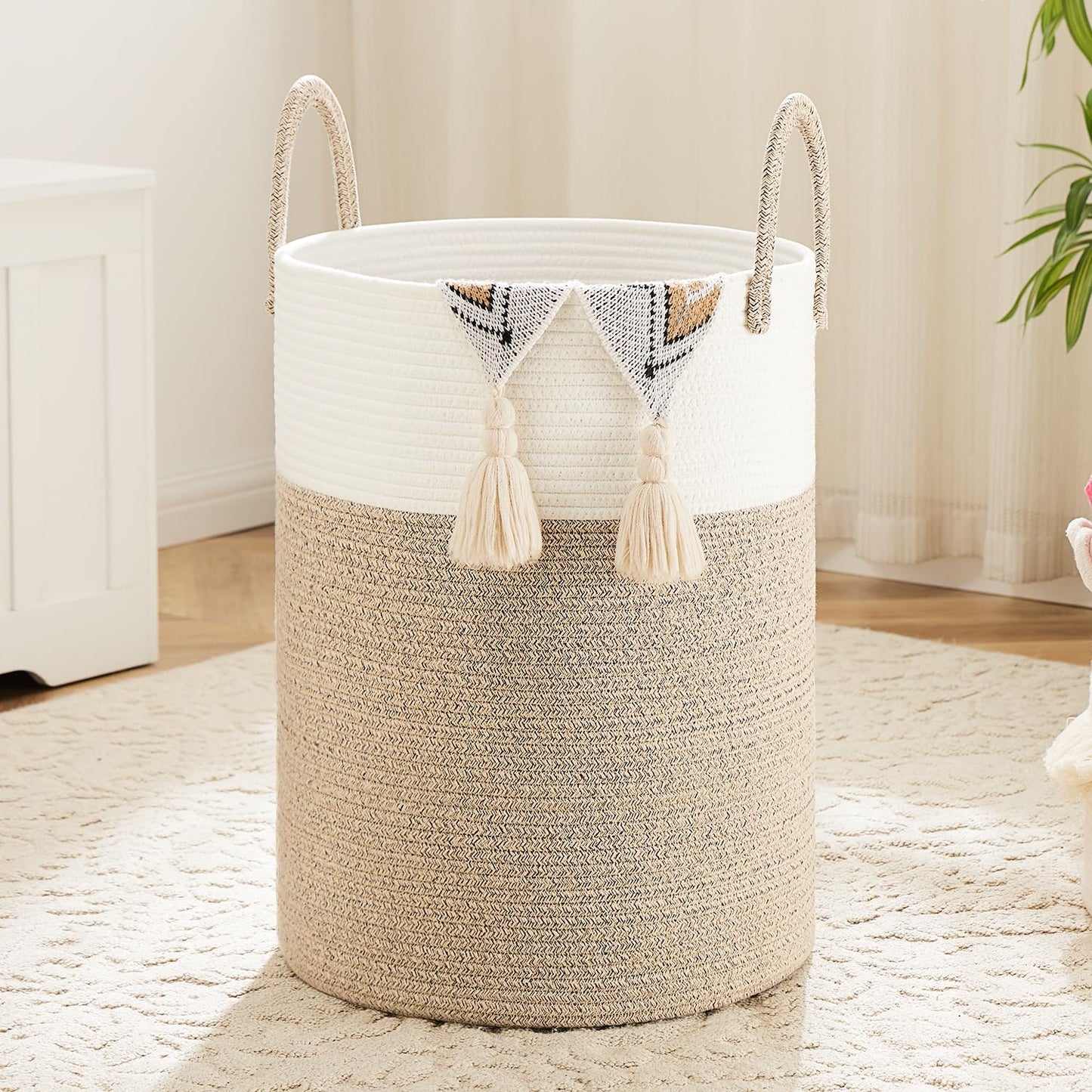 Artfeel Laundry Basket,Woven Cotton Rope Laundry Hamper,60L For Decor Storage Of Dirty Clothes,Toys And Blankets In Bathroom,Bab