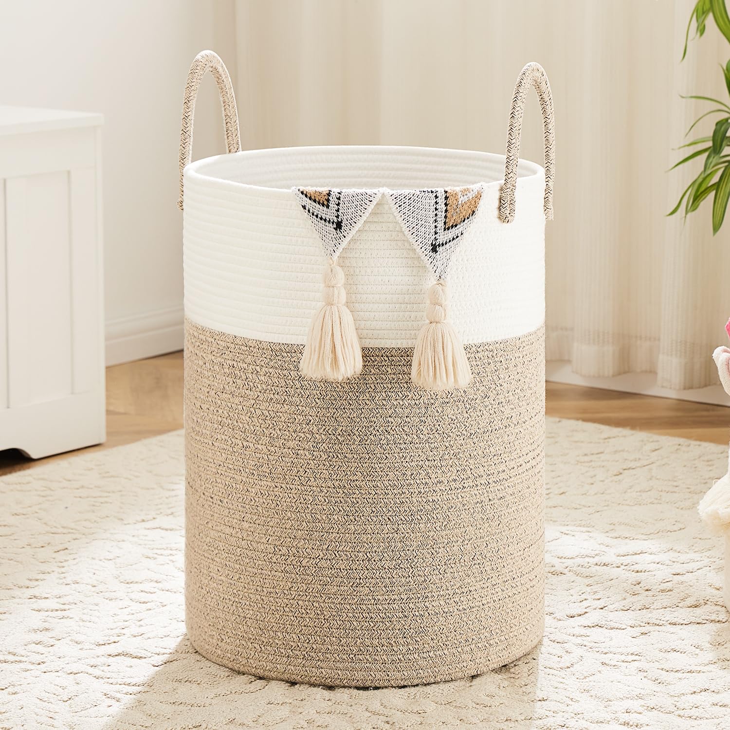 Artfeel Laundry Basket,Woven Cotton Rope Laundry Hamper,60L For Decor Storage Of Dirty Clothes,Toys And Blankets In Bathroom,Bab