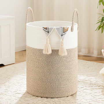 Artfeel Laundry Basket,Woven Cotton Rope Laundry Hamper,60L For Decor Storage Of Dirty Clothes,Toys And Blankets In Bathroom,Bab