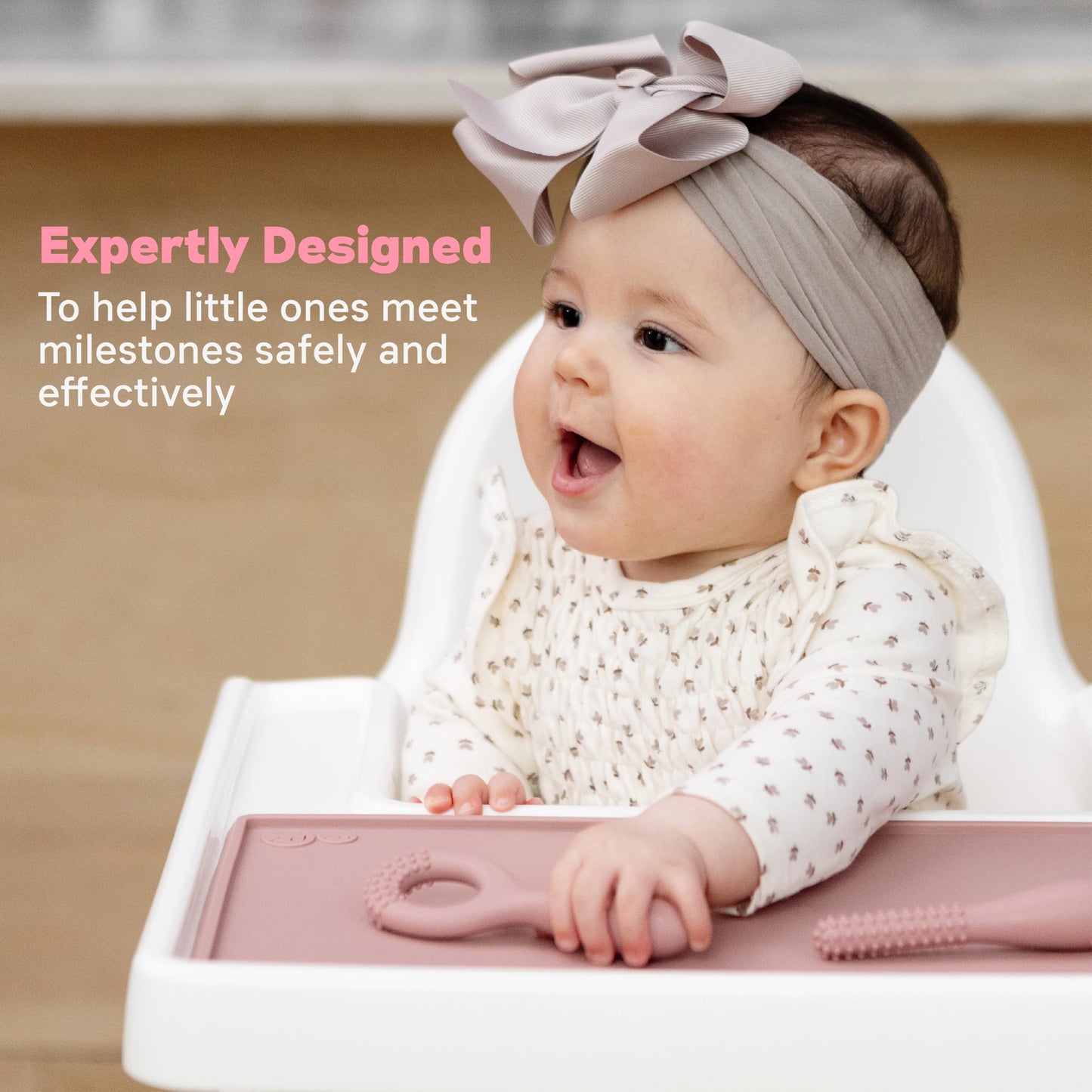 Ezpz Tiny Placemat - 6 Months+ (Blush) - Non-Slip, 100% Silicone Placemat For Toddlers And Babies - Fits On Most Highchair Trays
