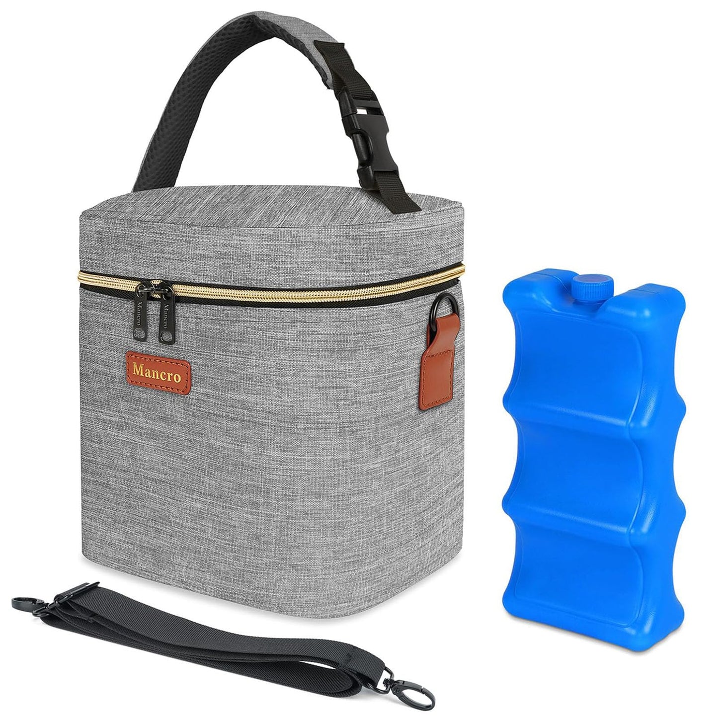 Mancro Baby Bottle Bag with Insulated Cooler, Fits 6 Baby Bottles Up to 9 Ounce with Ice Pack, Breastmilk Cooler Bag with Adjust