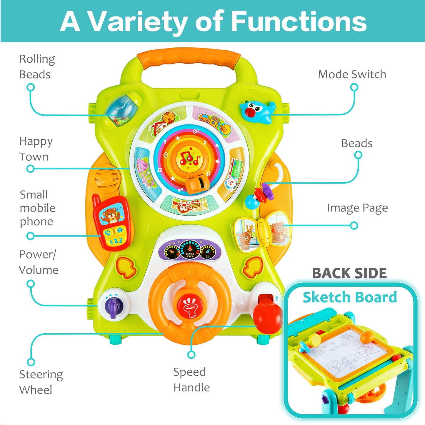 iPlay, iLearn 3 in 1 Baby Walker Sit to Stand Toys, Kids Activity Center, Toddlers Musical Fun Table, Lights and Sounds, Learnin