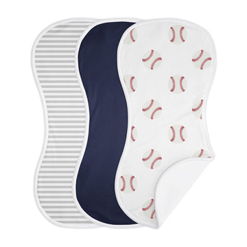 Sweet Jojo Designs Baseball Sports Baby Boy Absorbent Burp Cloths For Infant Newborn - Red And White Americana - 3 Pack Set Of D