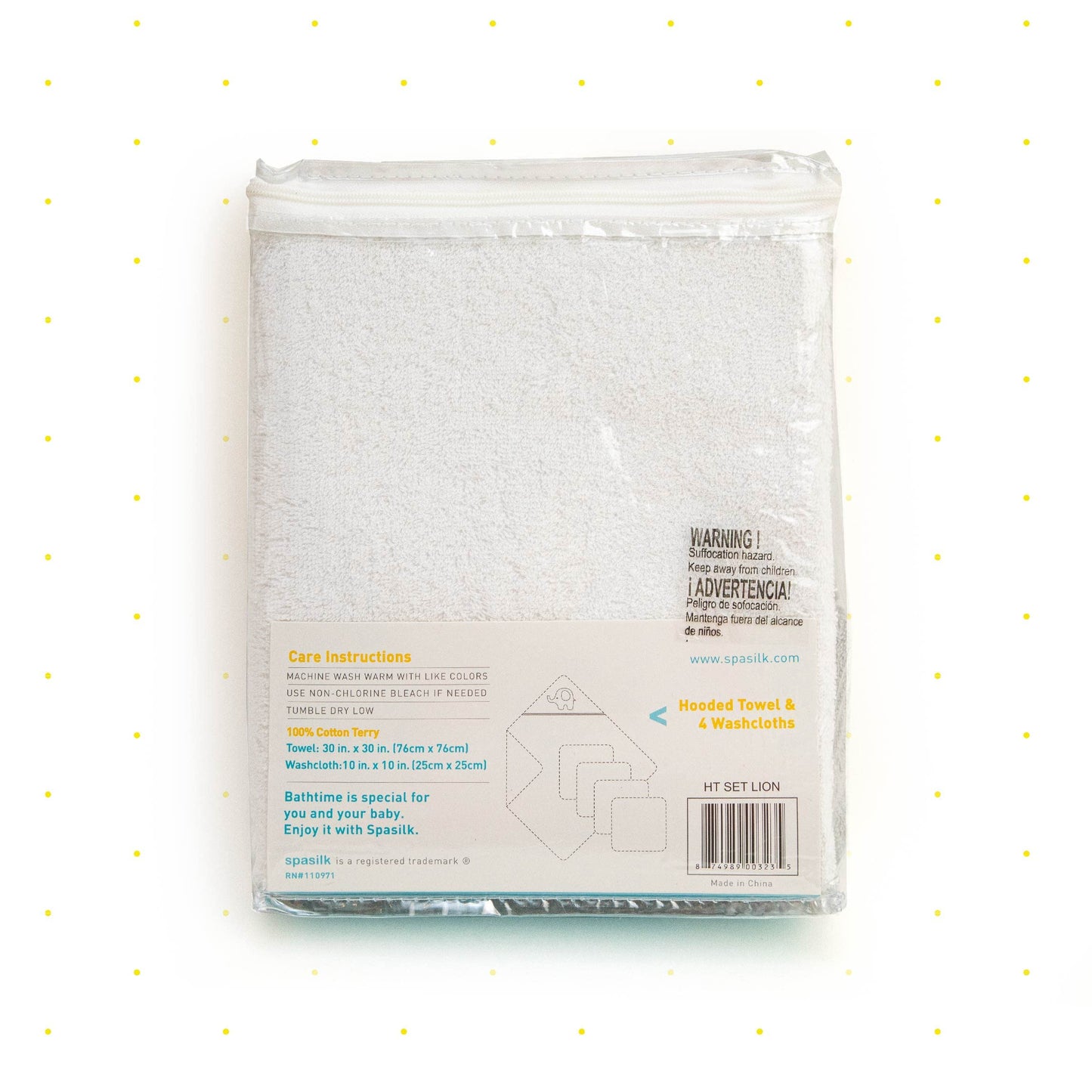Spasilk Baby Cotton Terry Hooded Towel & Washcloth Bath Shower Set For Newborns And Infants, Gray Lion