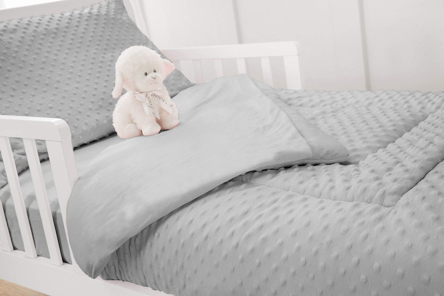 Tl Care Minky Dot Chenille 4 Piece Toddler Bedding Set, Gray, For Boys And Girls